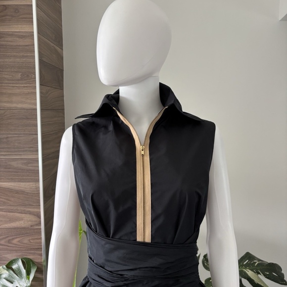Marie Saint Pierre Dress Black Belted Sleeveless Pocket Black Zip Sz 2- Medium - Picture 9 of 9